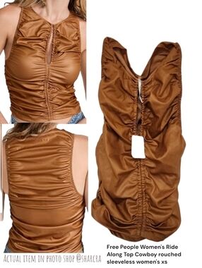 Free People Ride Along Top OB1515917 Cowgirl rouched Fitted Sleeveless Shirt xs